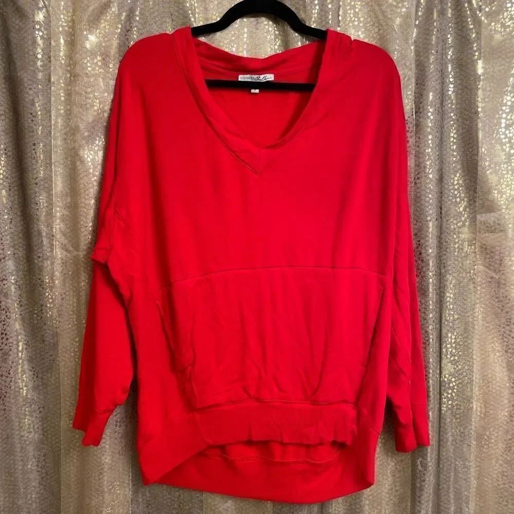 Express Lipstick Red Oversized V Neck Pullover Dolman Style Sweater Small